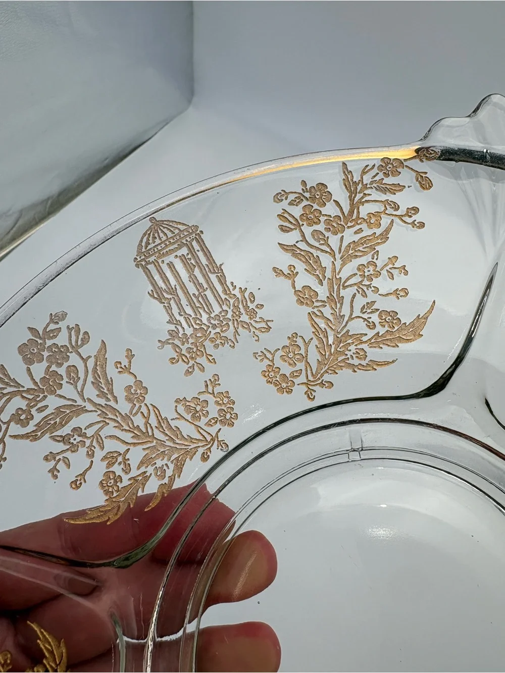 Vintage 1930s Paden Glass Serving Platter with Golden Gilt Decorations